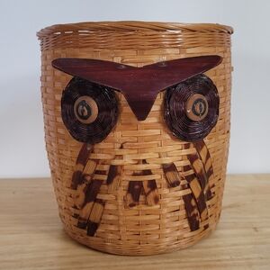 Woven Hand Crafted Owl Bird Basket 6 Inches unique round